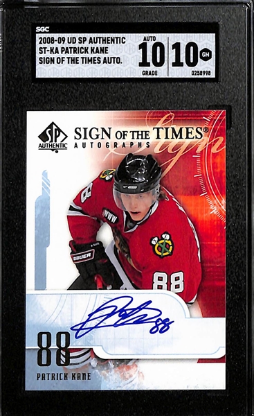 2008-09 Upper Deck SP Authentic Patrick Kane Sign Of The Times Autographed Card Graded SGC 10 (Autograph Grade 10)