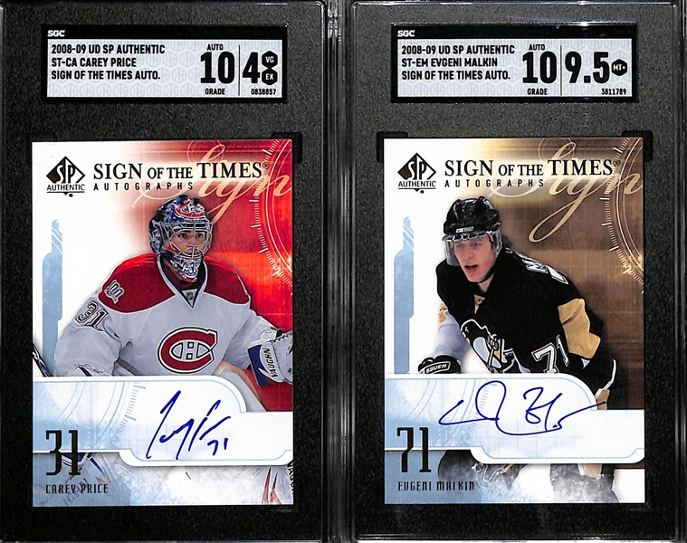 Lot of (2) Upper Deck SP Authentic Sign Of The Times Autographed Cards Inc. Carey Price Graded SGC 4 (Autograph Grade 10) & Evgeni Malkin Graded SGC 9.5 (Autograph Grade 10)