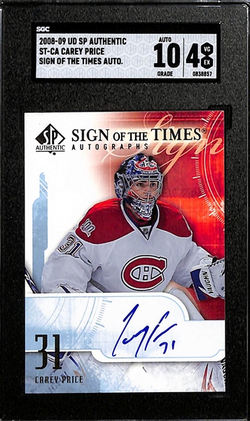 Lot of (2) Upper Deck SP Authentic Sign Of The Times Autographed Cards Inc. Carey Price Graded SGC 4 (Autograph Grade 10) & Evgeni Malkin Graded SGC 9.5 (Autograph Grade 10)