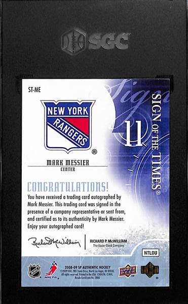 2008-09 Upper Deck SP Authentic Mark Messier Sign Of The Times Autographed Card Graded SGC 9.5 (Autograph Grade 10)