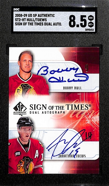 2008-09 Upper Deck SP Authentic Bobby Hull & Jonathan Toews Sign Of The Times Dual Autograph Graded SGC 8.5 