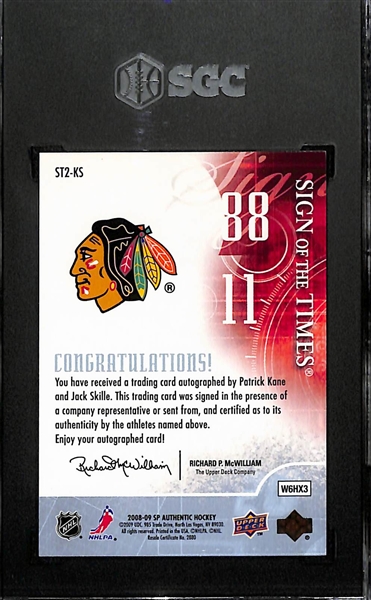 2008-09 Upper Deck SP Authentic Patrick Kane & Jack Skille Sign Of The Times Dual Autograph Graded SGC 9.5 