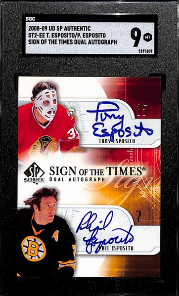 2008-09 Upper Deck SP Authentic Tony Esposito & Phil Esposito Sign Of The Times Dual Autograph Graded SGC 9 