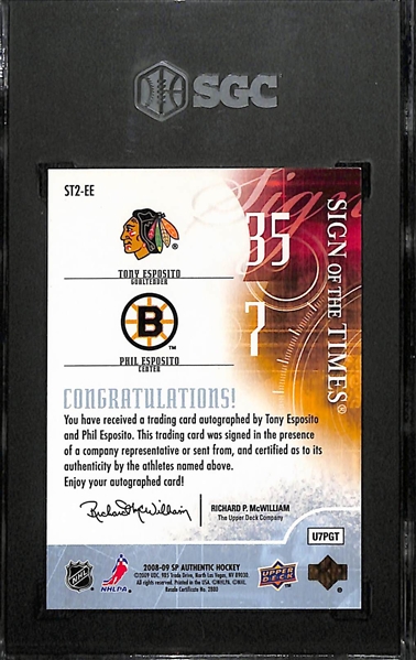 2008-09 Upper Deck SP Authentic Tony Esposito & Phil Esposito Sign Of The Times Dual Autograph Graded SGC 9 