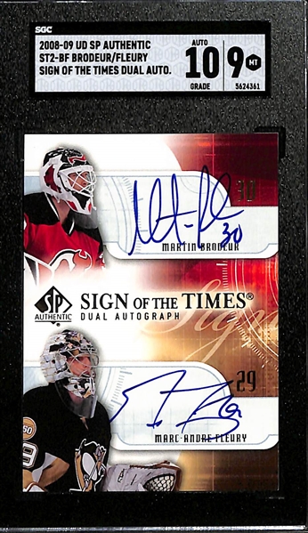 2008-09 Upper Deck SP Authentic Martin Brodeur & Marc-Andre Fleury Sign Of The Times Dual Autograph Graded SGC 9 (Autograph Grade 10)