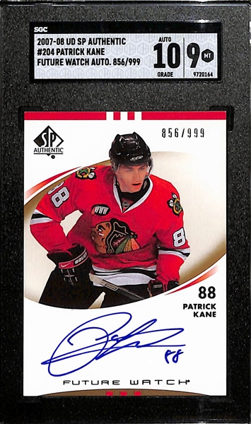 2008-09 Upper Deck SP Authentic Patrick Kane Future Watch Autograph (#/999) Graded SGC 9 (Autograph Grade 10)