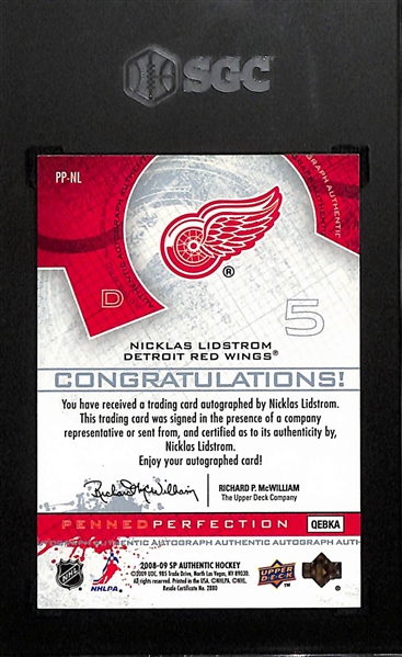 2008-09 Upper Deck SP Authentic Nicklas Lidstrom Penned Perfection Autograph (#/50) Graded SGC 9 (Autograph Grade 10)