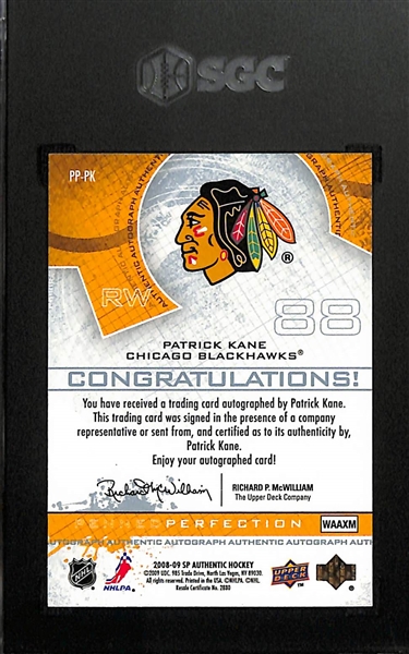 2008-09 Upper Deck SP Authentic Patrick Kane Penned Perfection Autograph (#/50) Graded SGC 9.5 (Autograph Grade 10)