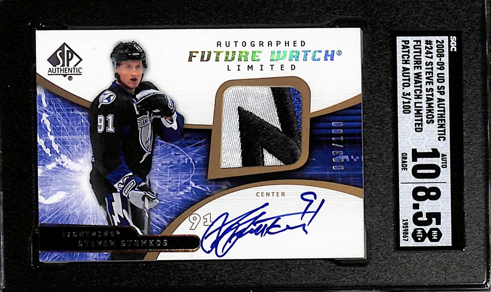 2008-09 Upper Deck SP Authentic Steve Stamkos Future Watch Limited Patch Autograph (#/100) Graded SGC 8.5 (Autograph Grade 10)