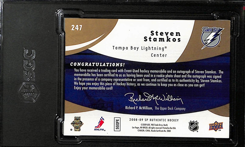 2008-09 Upper Deck SP Authentic Steve Stamkos Future Watch Limited Patch Autograph (#/100) Graded SGC 8.5 (Autograph Grade 10)