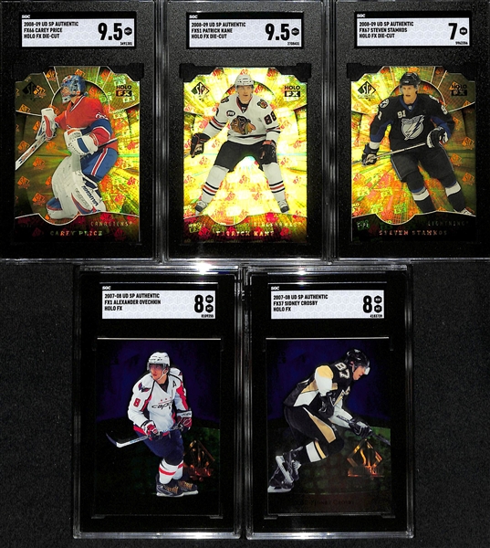 Lot of (5) SGC Graded Upper Deck SP Authentic Holo FX Hockey Cards Inc. 2008-09 Carey Price Die-Cut (SGC 9.5), 2008-09 Patrick Kane Die-Cut (SGC 9.5), 2008-09 Steven Stamkos Die-Cut (SGC 7),...