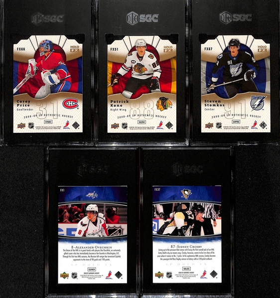 Lot of (5) SGC Graded Upper Deck SP Authentic Holo FX Hockey Cards Inc. 2008-09 Carey Price Die-Cut (SGC 9.5), 2008-09 Patrick Kane Die-Cut (SGC 9.5), 2008-09 Steven Stamkos Die-Cut (SGC 7),...