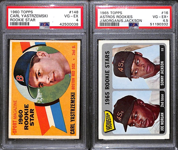 Lot of (2) PSA Graded 1960s Topps Baseball Hall of Fame Rookies- 1960 Carl Yastrzemski (PSA 4), 1965 Joe Morgan (PSA 4.5)