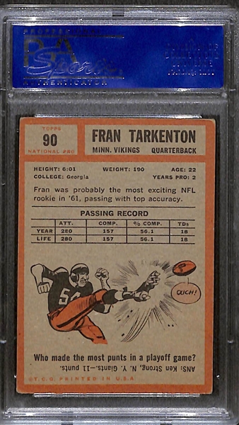 1962 Topps Football Fran Tarkenton Rookie Graded PSA 4 