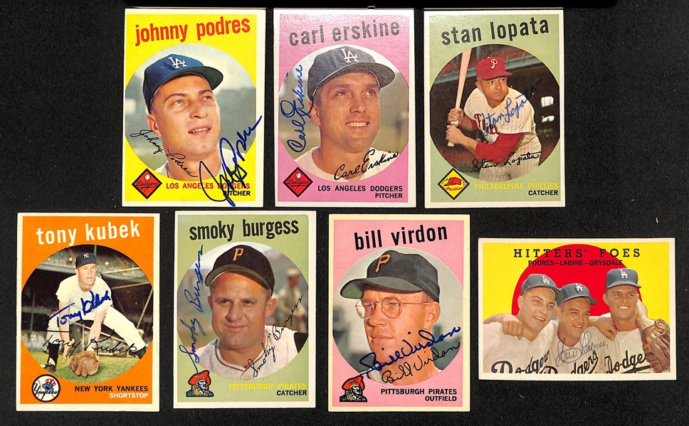 Lot of (123) High-Quality Signed 1959 Topps Cards w. Podres, Erskine, Lopata, Kubek, Burgess, Virdon, Labine, Long, Seivers + (JSA Auction Letter). 