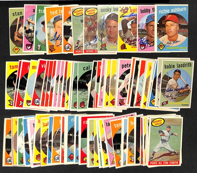 Lot of (110) High-Quality Signed 1959 Topps Cards w. Ashburn, Thomson, Burdette, Burgess, Sievers, + (JSA Auction Letter). 