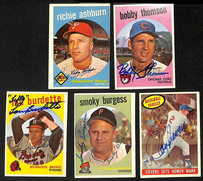 Lot of (110) High-Quality Signed 1959 Topps Cards w. Ashburn, Thomson, Burdette, Burgess, Sievers, + (JSA Auction Letter). 