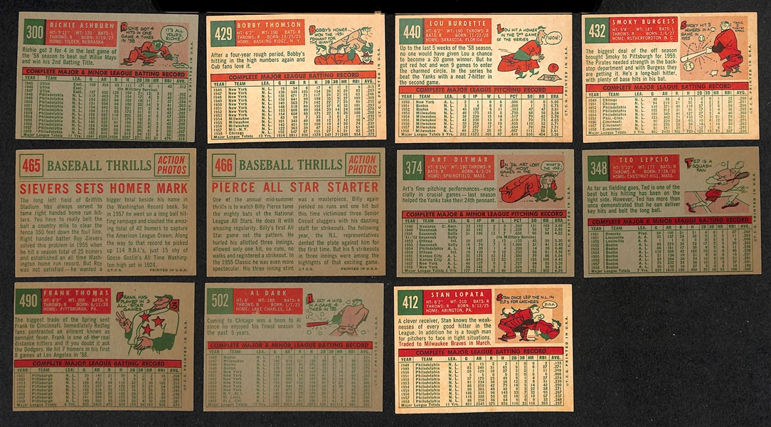 Lot of (110) High-Quality Signed 1959 Topps Cards w. Ashburn, Thomson, Burdette, Burgess, Sievers, + (JSA Auction Letter). 