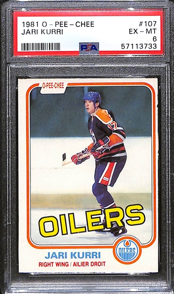 (3) PSA Graded 1980s O-Pee-Chee Oilers Hall of Fame Rookies- 1980-81 Mark Messier (PSA 5), 1981-82 Jari Kurri (PSA 6), 1981-82 Paul Coffey (PSA 5)