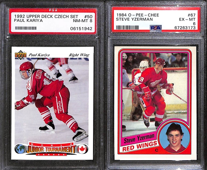 (9) PSA Graded Ice Hockey Hall of Fame Rookies- 1980-81 O-Pee-Chee Ray Bourque (PSA 6), 1984-85 O-Pee-Chee Steve Yzerman (PSA 6), 1978-79 O-Pee-Chee Mike Bossy (PSA 4), 1988-89 O-Pee-Chee Brett...