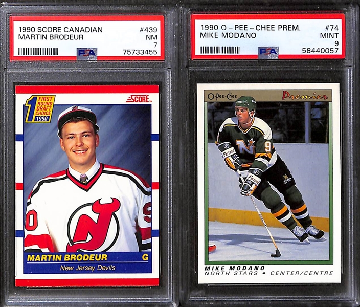 (9) PSA Graded Ice Hockey Hall of Fame Rookies- 1980-81 O-Pee-Chee Ray Bourque (PSA 6), 1984-85 O-Pee-Chee Steve Yzerman (PSA 6), 1978-79 O-Pee-Chee Mike Bossy (PSA 4), 1988-89 O-Pee-Chee Brett...