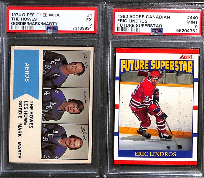 (7) PSA Graded Hockey Superstar and Hall of Famers- 1973-74 O-Pee-Chee Bill Barber Rookie (PSA 5), 2008-09 Upper Deck Claude Giroux Rookie (PSA 9), 1985-86 O-Pee-Chee Pelle Lindbergh (PSA 8), +