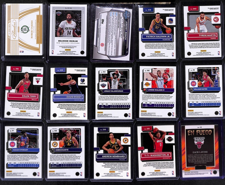 Lot of (15) Basketball Autographs, Serial Numbers, Rookies, and Inserts inc. 2021-22 Flawless Robert Parish Autograph (#/25), 2022-23 Crown Royale Brandon Ingram Jersey Autograph (#/99), 2022-23...