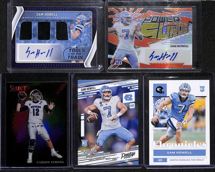 Lot of (16) Quarterback Rookie Autographs, Patches, Short Print Cards inc. Sam Howell Chronicles Draft Absolute Tools of the Trade Triple Patch Autograph (#/99), Sam Howell Pro Set Autograph...