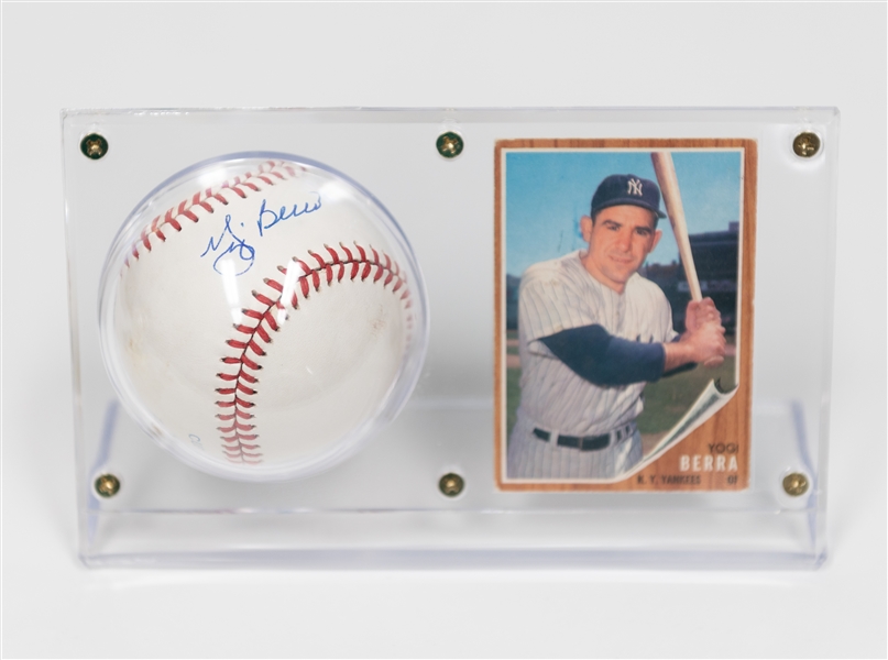 Lot of (2) Signed Baseballs - Whitey Ford & Yogi Berra w. 1962 Topps Baseball Card (JSA Auction Letter)