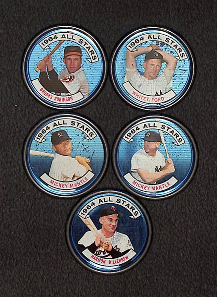 Lot of (5) 1964 Topps All Star Coins w. (2) Different Mickey Mantle Coins