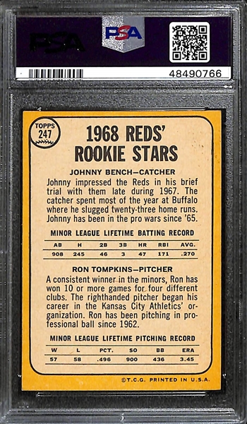 1968 Topps Johnny Bench (HOF) #247 Rookie Card Graded PSA 4