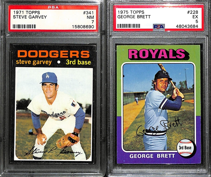 Lof of (2) 1970s Topps PSA Graded Hall of Fame Rookie Cards inc. 1971 Steve Garvey (PSA 7), 1975 George Brett (PSA 5)