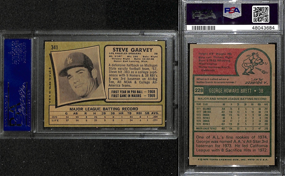 Lof of (2) 1970s Topps PSA Graded Hall of Fame Rookie Cards inc. 1971 Steve Garvey (PSA 7), 1975 George Brett (PSA 5)