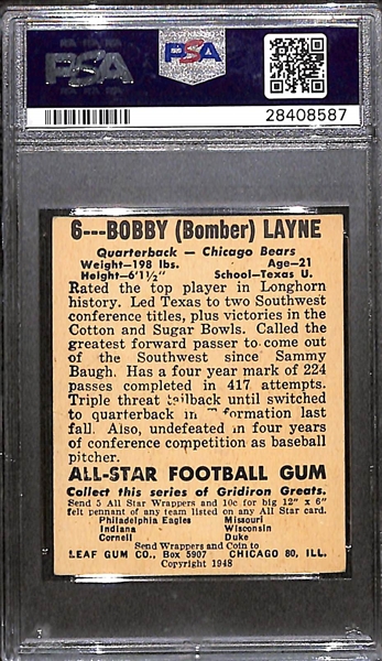 1948 Leaf Bobby Layne #6 (HOF) Rookie Card (Yellow Pants - Error Bobbie) Graded PSA 4