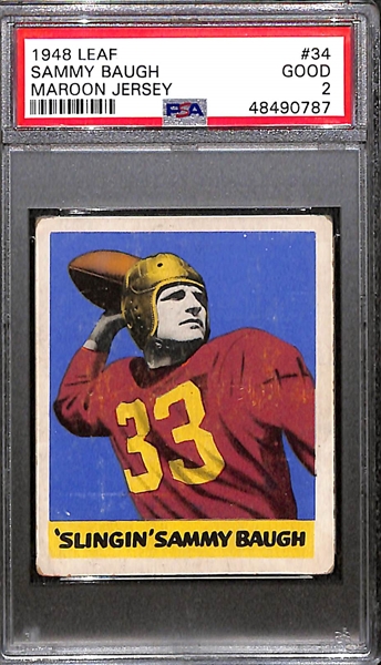 1948 Leaf Sammy Baugh #34 (HOF) Rookie Card (Maroon Jersey) Graded PSA 2