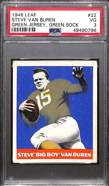 1948 Leaf Steve Van Buren (HOF) Rookie Card (Green Jersey, Green Stock) Graded PSA 3