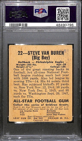 1948 Leaf Steve Van Buren (HOF) Rookie Card (Green Jersey, Green Stock) Graded PSA 3