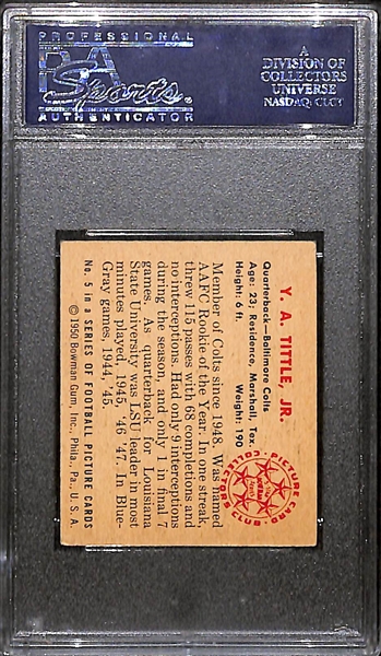 1950 Bowman YA Tittle (HOF) Rookie Card Graded PSA 5