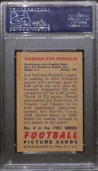 1951 Bowman Norm Van Brocklin (HOF) Rookie Card Graded PSA 6