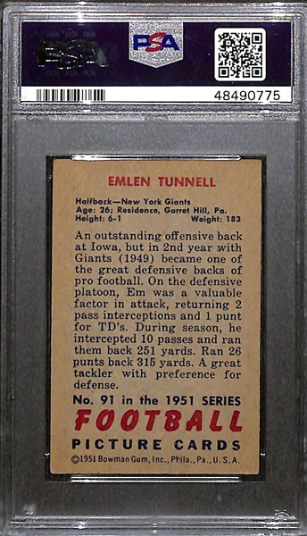 1951 Bowman Emlen Tunnell (HOF) Rookie Card Graded PSA 4