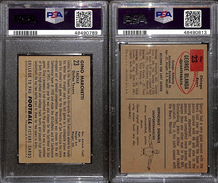 Lot of (2) 1950s Bowman PSA Graded Hall of Fame Rookies inc. 1954 George Blanda (PSA 3.5), 1952 Bowman Small Gino Marchetti (PSA 3)