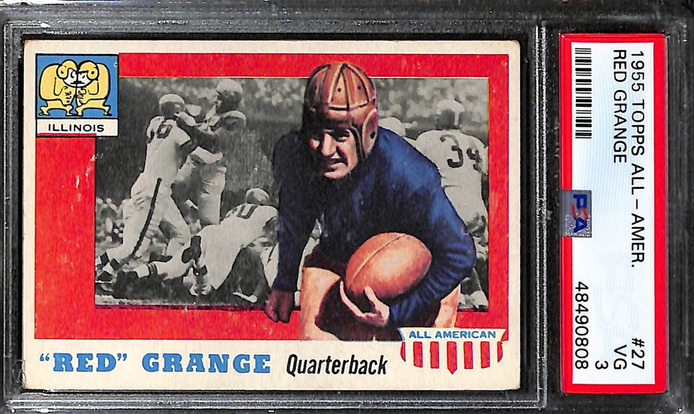 Lot of (4) 1955 Topps All American Graded Hall of Fame Rookie Cards- Mel Hein (SGC 6.5), Red Grange (PSA 3), Doc Blanchard (PSA 5), Ernie Nevers (GAI 4)