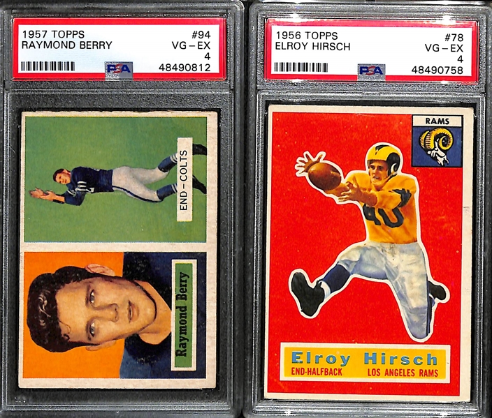 Lot of (2) Mid 1950s Topps PSA Graded Hall of Fame Cards inc. 1957 Raymond Berry Rookie (PSA 4), 1856 Elroy Hirsch (PSA 4)