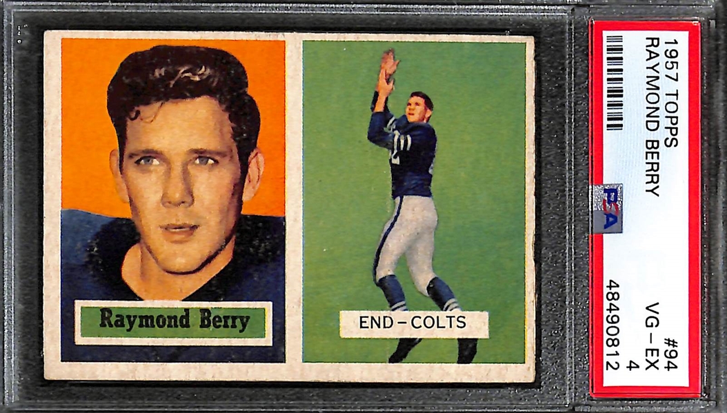 Lot of (2) Mid 1950s Topps PSA Graded Hall of Fame Cards inc. 1957 Raymond Berry Rookie (PSA 4), 1856 Elroy Hirsch (PSA 4)