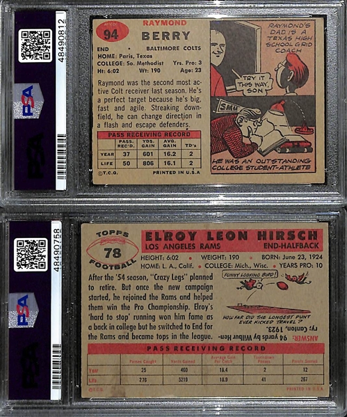 Lot of (2) Mid 1950s Topps PSA Graded Hall of Fame Cards inc. 1957 Raymond Berry Rookie (PSA 4), 1856 Elroy Hirsch (PSA 4)