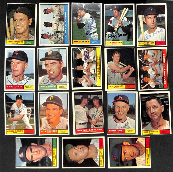  Lot of (121) Signed 1961 Topps Baseball Cards w. Grant, Burgess, Callison, Larsen, and Podres, + (JSA Auction Letter)