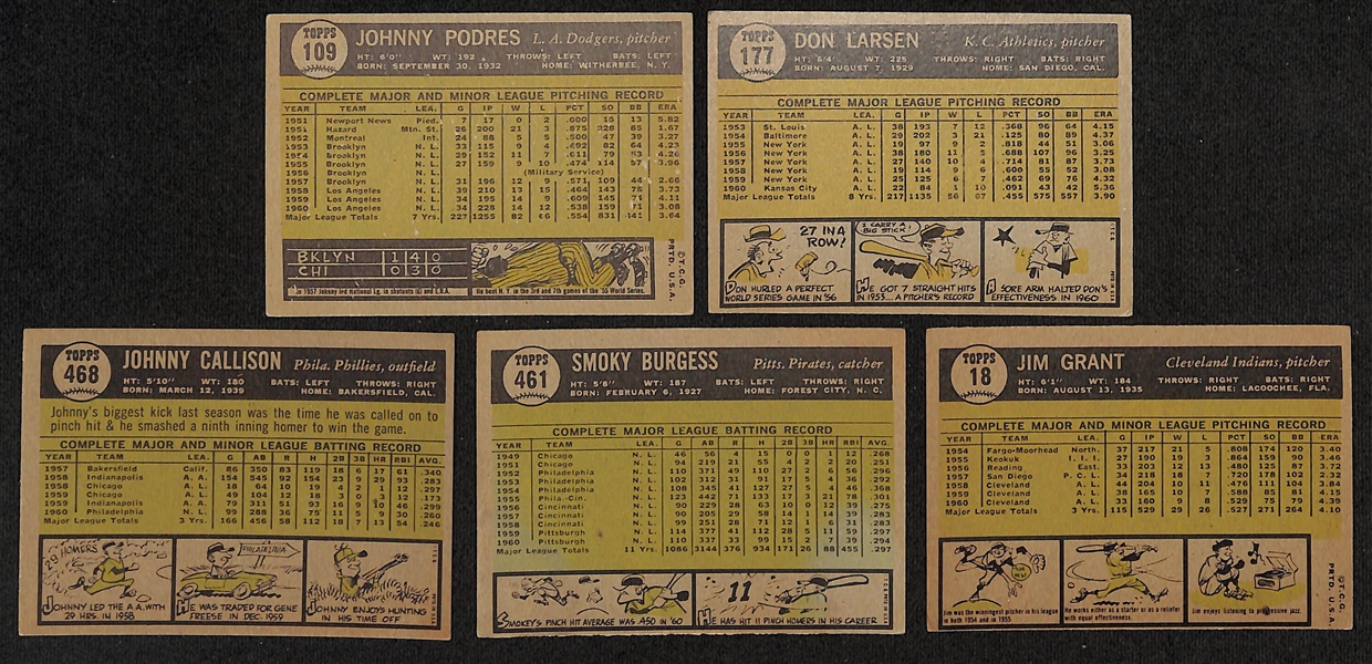  Lot of (121) Signed 1961 Topps Baseball Cards w. Grant, Burgess, Callison, Larsen, and Podres, + (JSA Auction Letter)