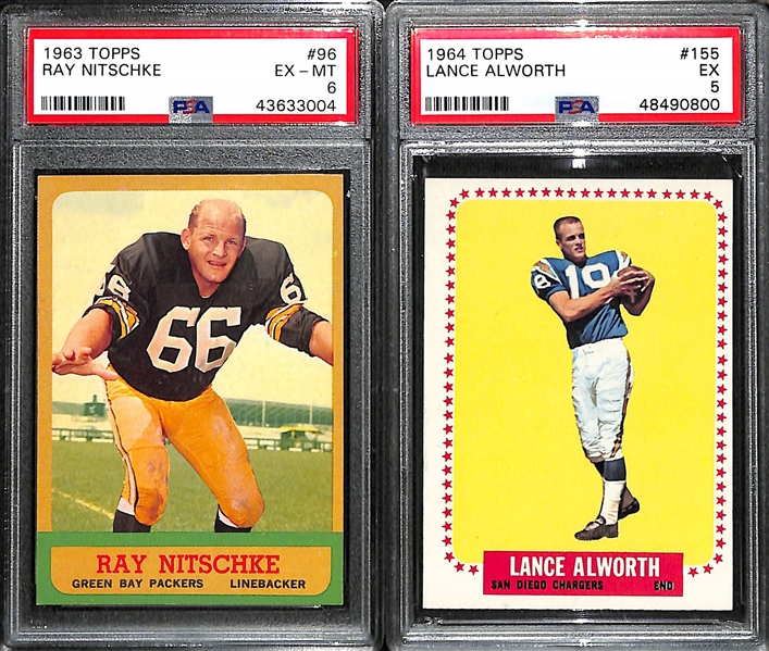 Lot of (2) Early 1960s Topps PSA Graded Hall of Fame Cards inc. 1963 Ray Nitschke Rookie (PSA 6), 1964 Lance Alworth (PSA 5)