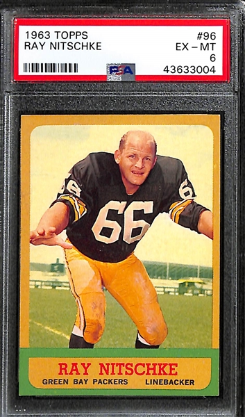 Lot of (2) Early 1960s Topps PSA Graded Hall of Fame Cards inc. 1963 Ray Nitschke Rookie (PSA 6), 1964 Lance Alworth (PSA 5)