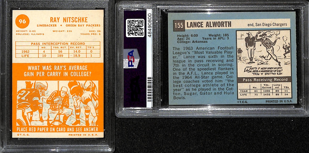 Lot of (2) Early 1960s Topps PSA Graded Hall of Fame Cards inc. 1963 Ray Nitschke Rookie (PSA 6), 1964 Lance Alworth (PSA 5)